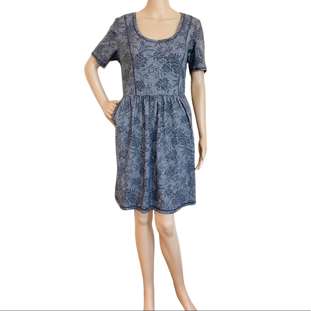 Anthropologie Dress Saturday Sunday Gray Casual Floral Design Dress Sz L